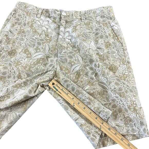 Club Room Men Shorts Size 32 Olive White Floral Flat Front Chinos Casual Coastal - Picture 11 of 12